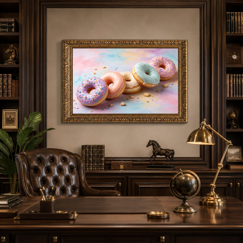 Toile assortie avec beignets glacés et paillettes sur fond pastel, H 20 po x l 30 po