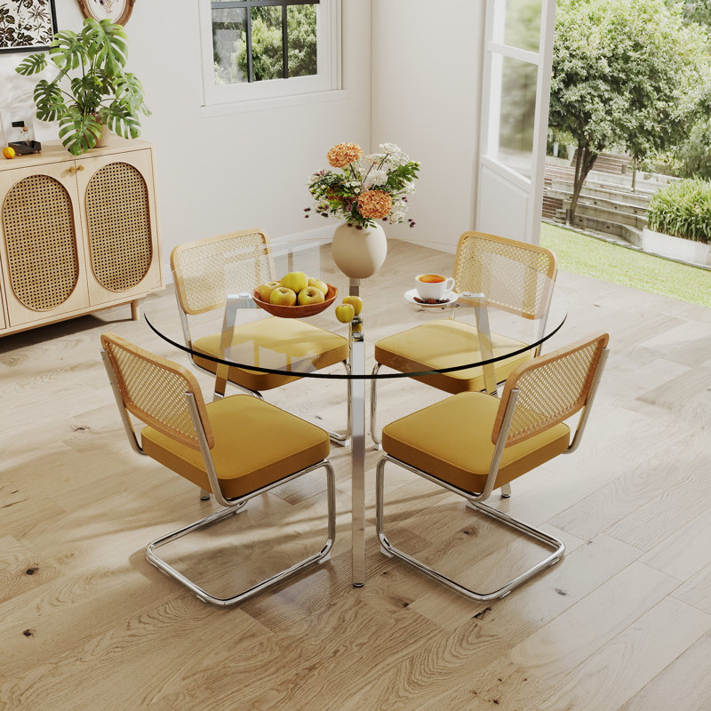 Ensemble de salle à manger 5 pièces, H 29,5 po x L 47 po x l 47 po, Jaune