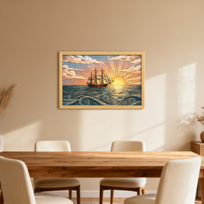 Voilier, coucher de soleil, océan, vagues, ciel, nuages, lumière du soleil