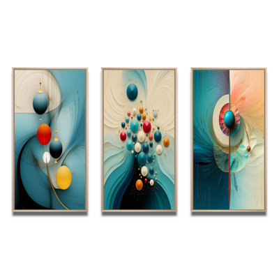" Geometry Of Wisdom Turquoise Abstract Retro III " 3 - Pieces