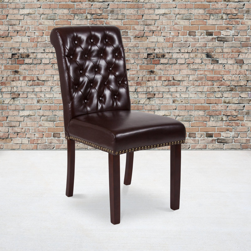 HERCULES Series Parsons Chair with Rolled Back, Accent Nail Trim, Brown, 1