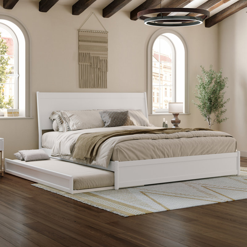 Avdesh Solid Wood Sleigh Trundle Extra Bed, King, White
