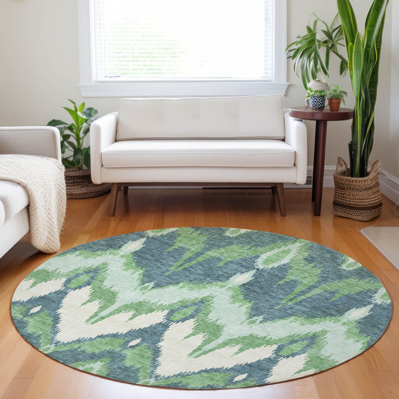 Premium Machine Washable Prisco Green Rug, Round 8'