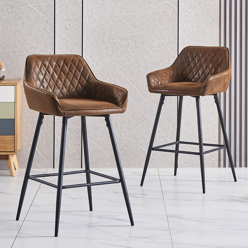 Rossa 67cm Vintage Suede Bar Stool with Arm, 2, Brown