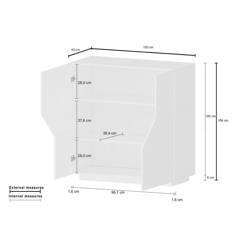 Mattis 100cm Sideboard, Glossy White/Maple Pereira