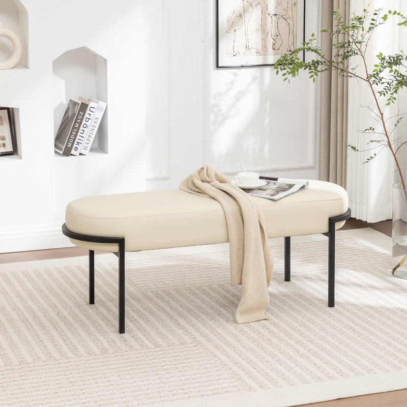 Banc rembourré Janeesha Boucle, Crème, crème