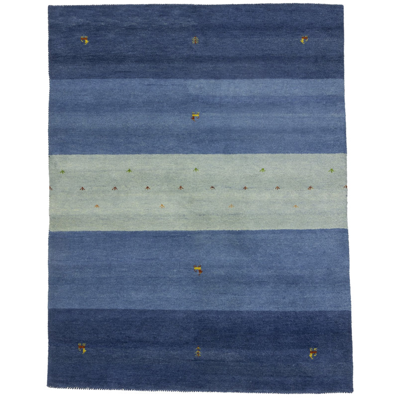 Tapis bleu en laine noué à la main Lovesmith