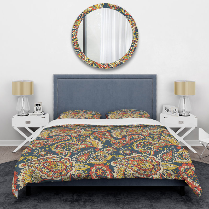 Ensemble de housse de couette à motif cachemire orange et jaune, Housse de couette pour très grand lit et 2 très