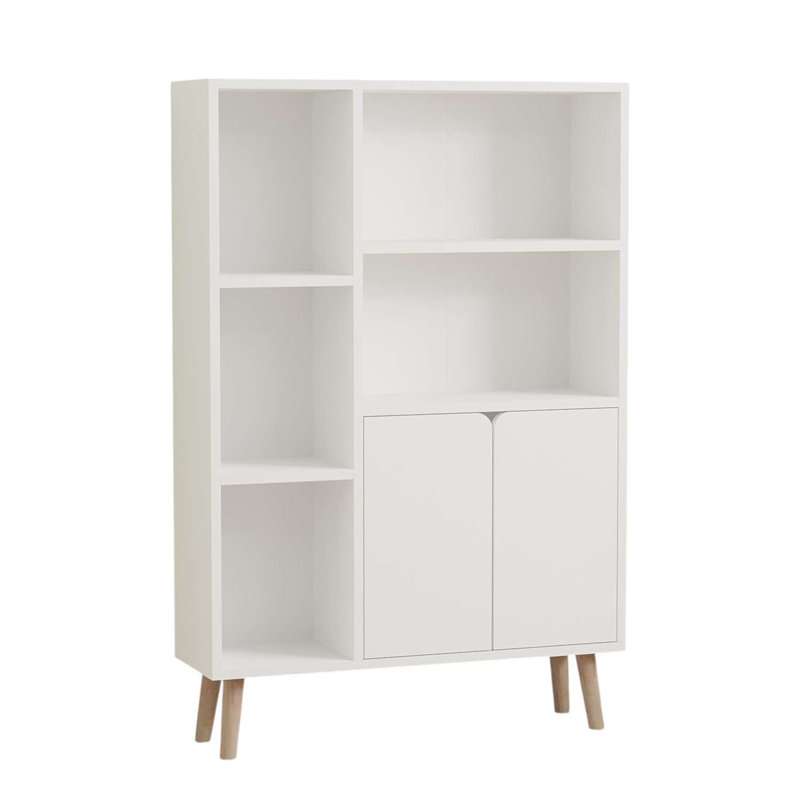 Modern White Bookshelf with Beech Wood Legs, 19.7 x 19.1 x 15.7 inches | 100% Melamine Coated Particle Board, Thickness: 0.7 inches | Scandinavian Design, Stylish Storage Solution for Home & Office