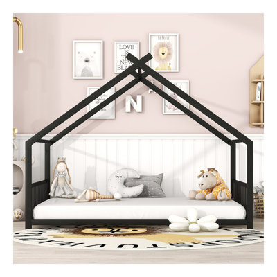 Full Size Metal House Bed, Black