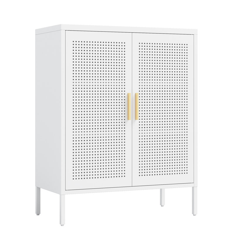 Armoire de rangement robuste en métal noir avec armoire en acier à 2 portes avec tablettes réglables, sans serrure, White