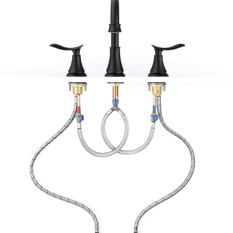 Robinet de lavabo de salle de bain noir mat 8 po - 2 poignées, 3 trous, 360 pivotant, résiste aux égratignures et à l'eau du robinet