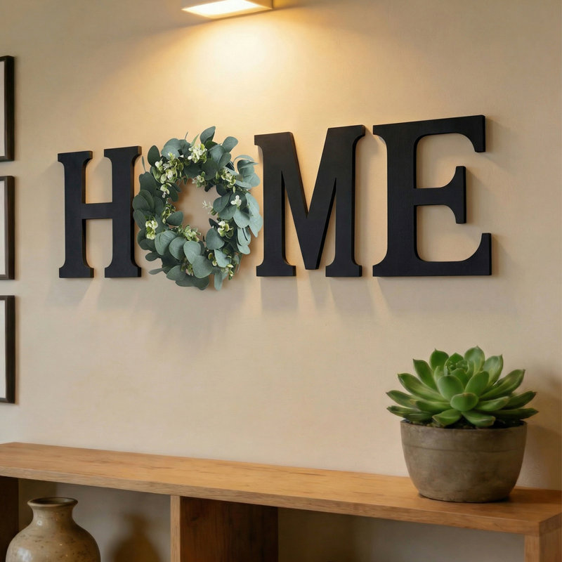 Maison de campagne en bois avec lettres interchangeables Farmhouse, Chalkboard Black, Fleur d'eucalyptus