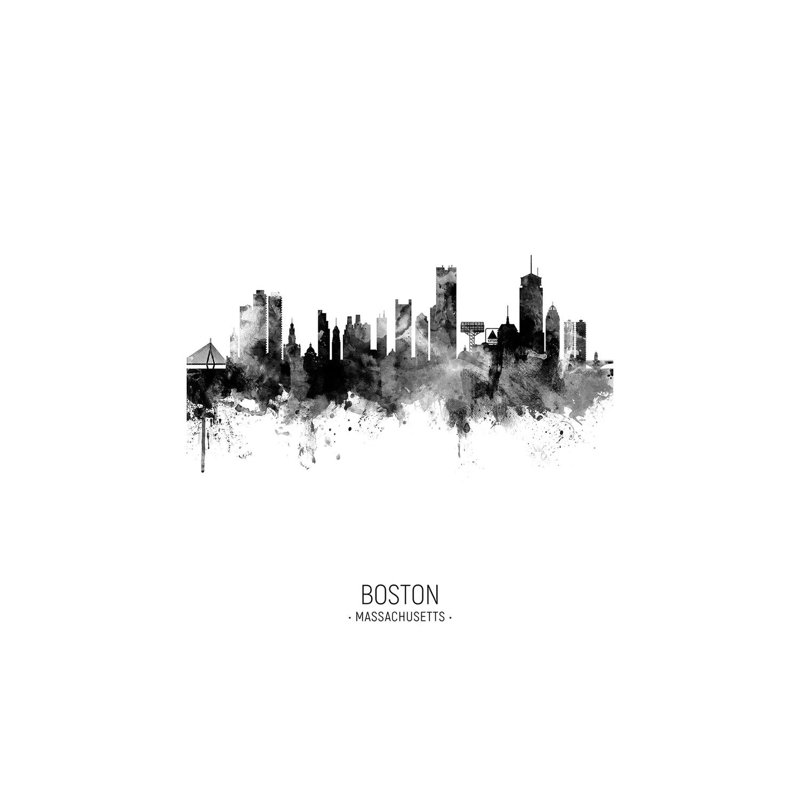 Boston Massachusetts Skyline Portrait Black And White by Michael Tompsett - Wrapped Canvas Gallery-Wrapped Canvas Giclée