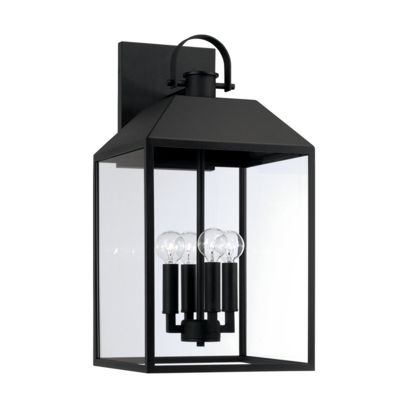 3-Light Outdoor Square Rectangle Wall Lantern in Black with Clear Glass, 22" H x 11.25" W x 12.5" D