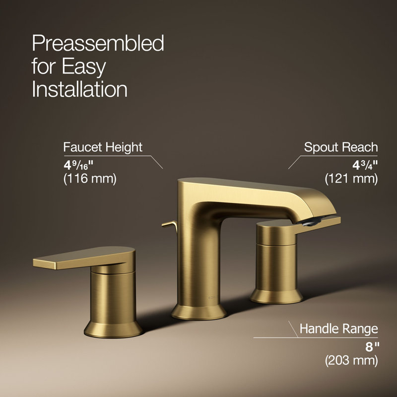 Kohler Hint Widespread Bathroom Faucet with Pop-Up Drain Assembly, 3 Hole 2-Handle Bathroom Sink Faucet, 1.2 gpm