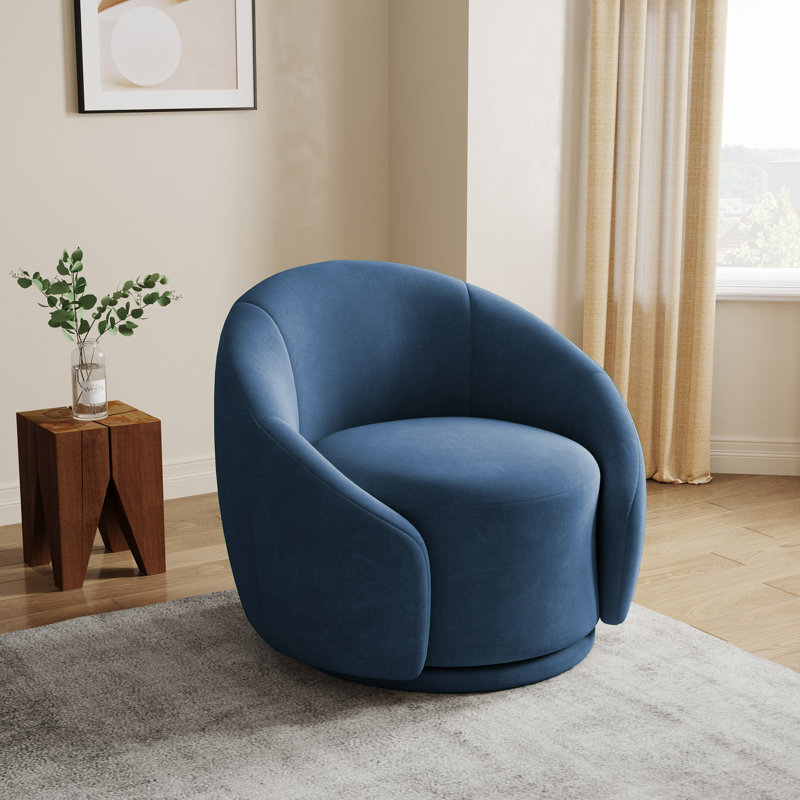 Aunna 89.2Cm Wide Swivel Barrel Chair, Blue Cotton