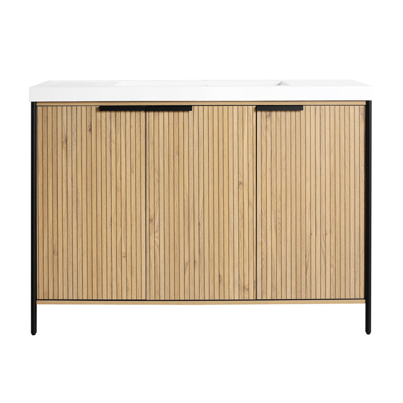 Meuble-lavabo autoportant avec lavabo en résine et portes d'armoire à fermeture en douceur