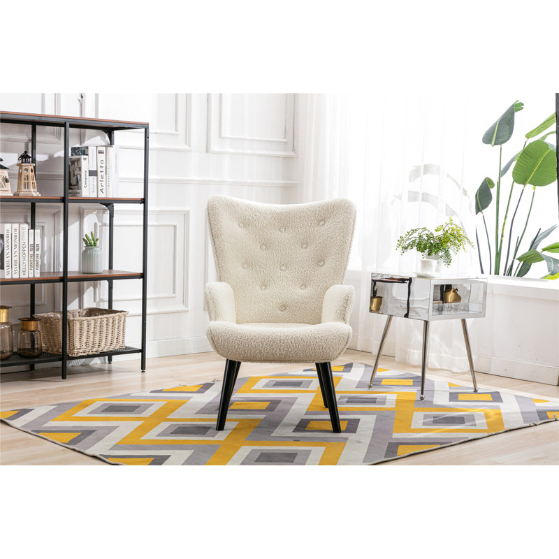 Fauteuil capitonné large de 29,87 po Kylamarie, Ourson blanc