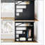 Lit mezzanine robuste en métal, format queen, avec étagères de rangement intégrées, placards et penderie pour une utilisation optimale de l'espace.
