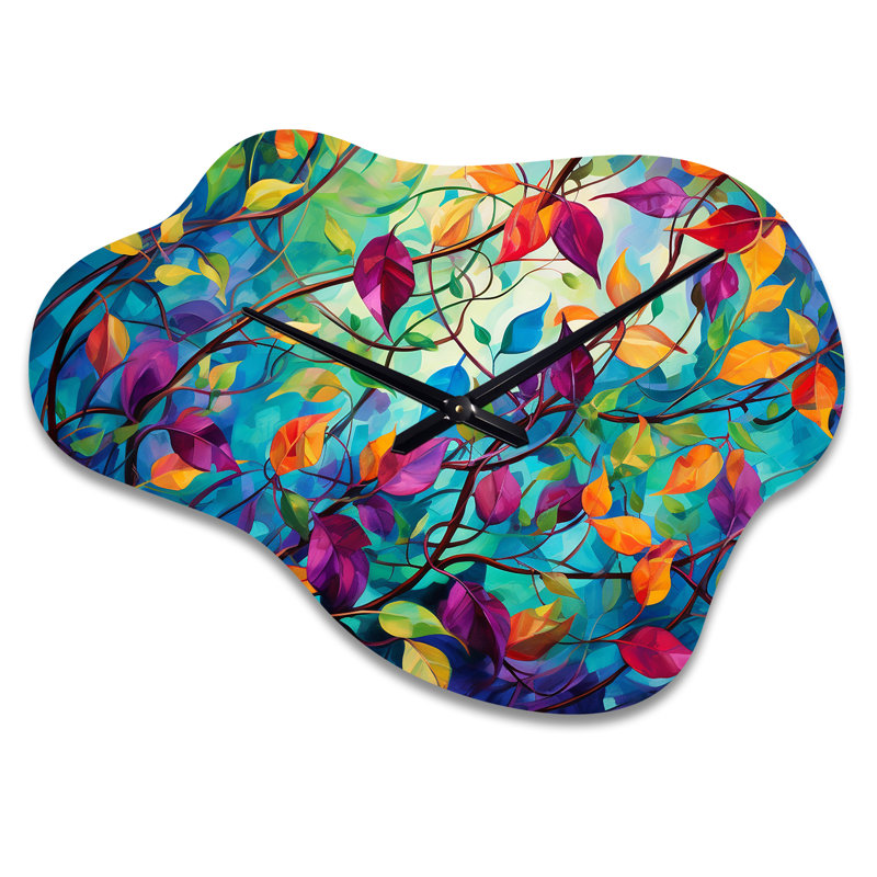 Multicolore Vibrant Vines I - Botanicals Cloud horloge en métal, impression d'horloge murale asymétrique moderne, Grand