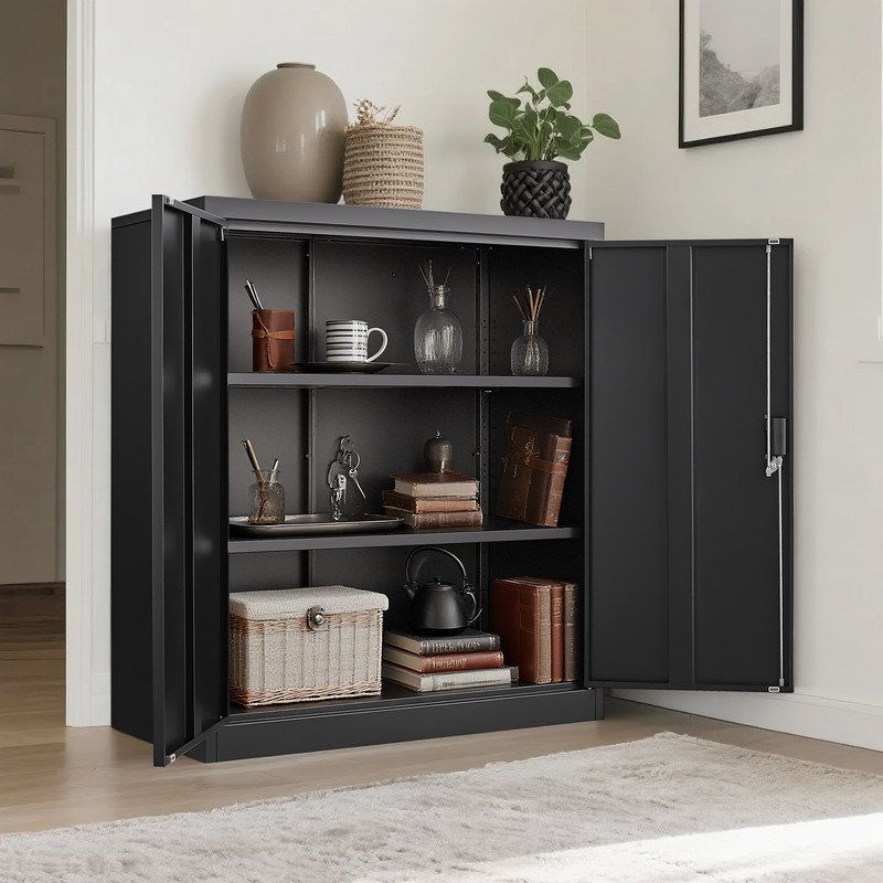 Lockable Metal Storage Cabinet with 2 Adjustable Shelves and Secure Doors