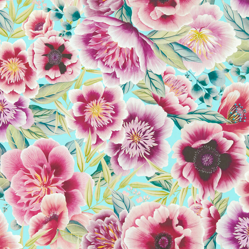 Marsha 10.05m x 68.6cm Wallpaper Roll, Aqua/Peony/Magenta