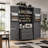 Freestanding Kitchen Pantry Cabinet, Integrated Power Outlets, Adjustable Shelving & Wine Rack, Contemporary Style, Dining & Living Room-177876972