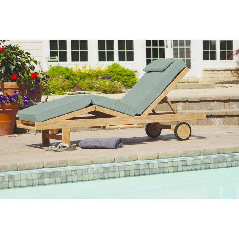 Quincy Outdoor Teak Chaise Lounge, Canvas Spa Sunbrella® Canvas