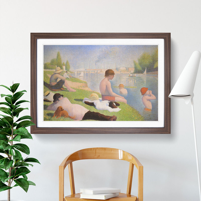 Bathers by Georges Seurat - Picture Frame Painting, 48cm H x 65cm W x 2cm D, Walnut Framed
