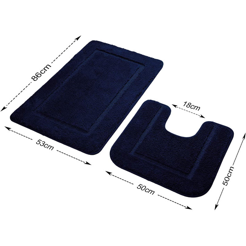 2 Piece Set Rectangle/u-shaped Bath Mat , Navy