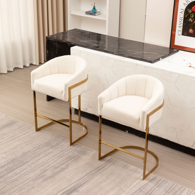 Yes Upholstered Velvet Bar Stool, Beige