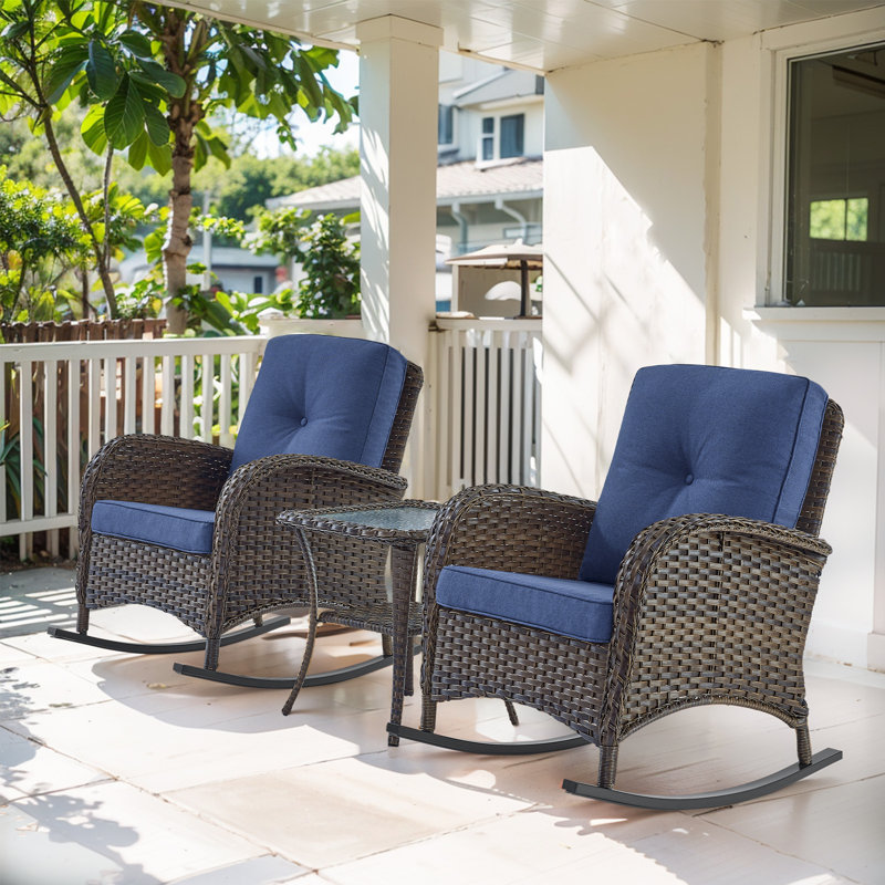 Artiana Wicker 2 - Person Patio Conversation Set with Cushions, Brown, Blue