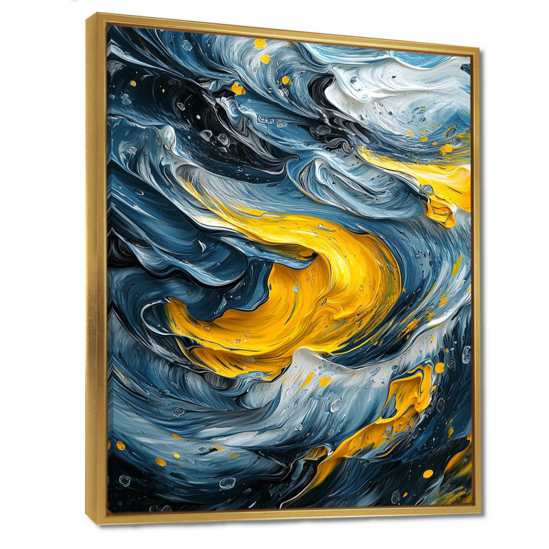Ocella, encre jaune et grise Oceanic Waves III - reproduction d'art sur toile, H 20 po x l 12 po, Doré