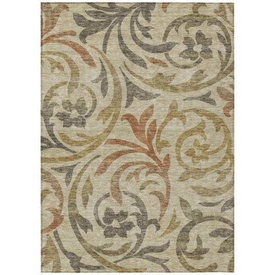Tapis extérieur lavable floral taupe et cuivre 3 'x 5' beige