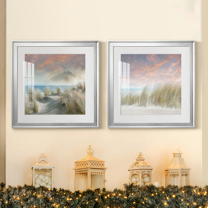 " Windswept I " 2 - Pieces, White, Silver Framed Paper, 22.5" H x 45" W x 1.5" D