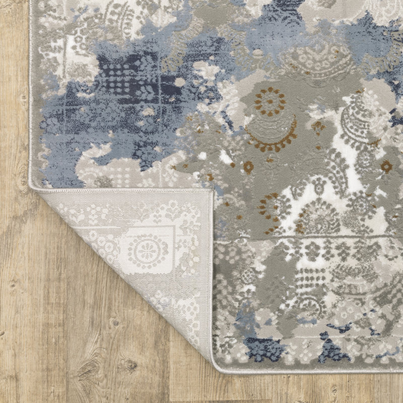 Tapis abstrait gris tissé à la machine 8 pi x 11 pi Guitta, Rectangle 5 pi 3 po x 7 pi 6 po
