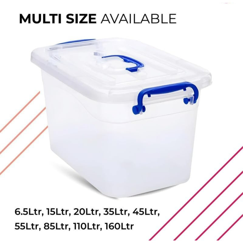 Takyra 55L Heavy Duty Clear Plastic Storage Box with Lid & Wheels Stackable Storage Container