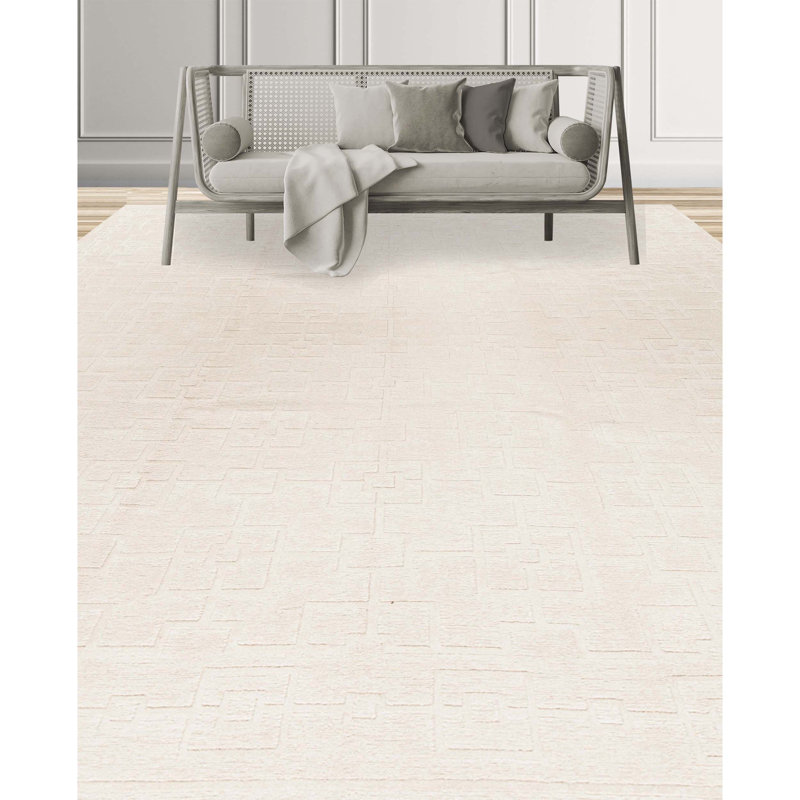 Wool Geometric Area Rug in Cream