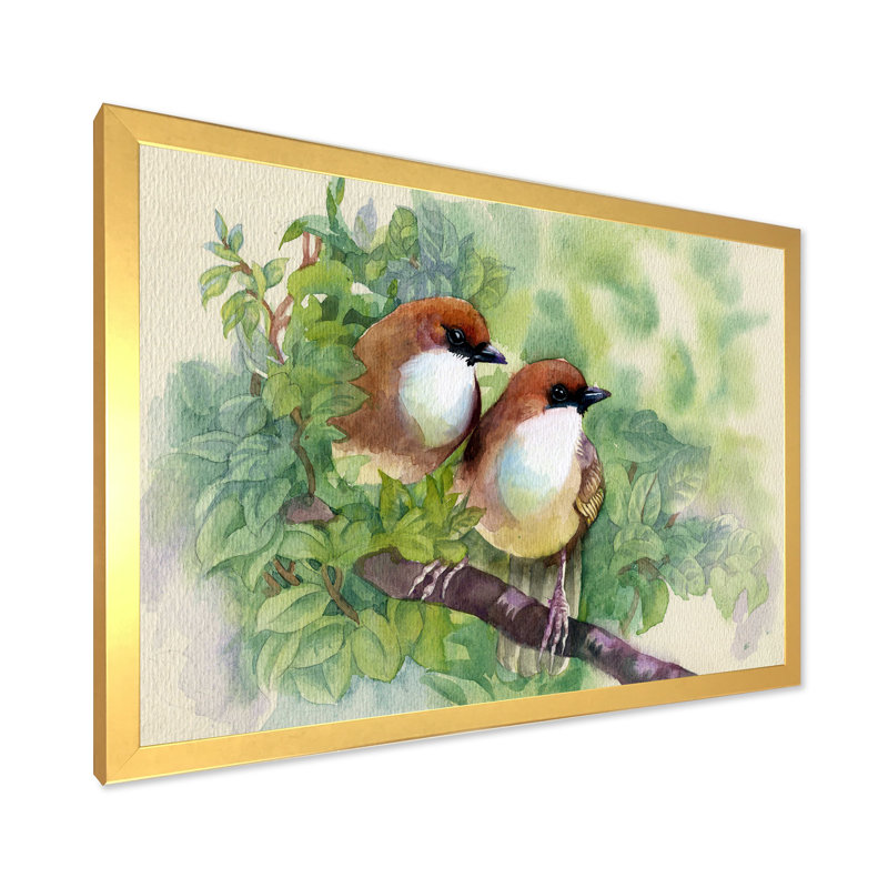 Oiseaux du printemps - reproduction sur toile, H 12 po x l 20 po x P 1,5 po, Toile encadrée d'or