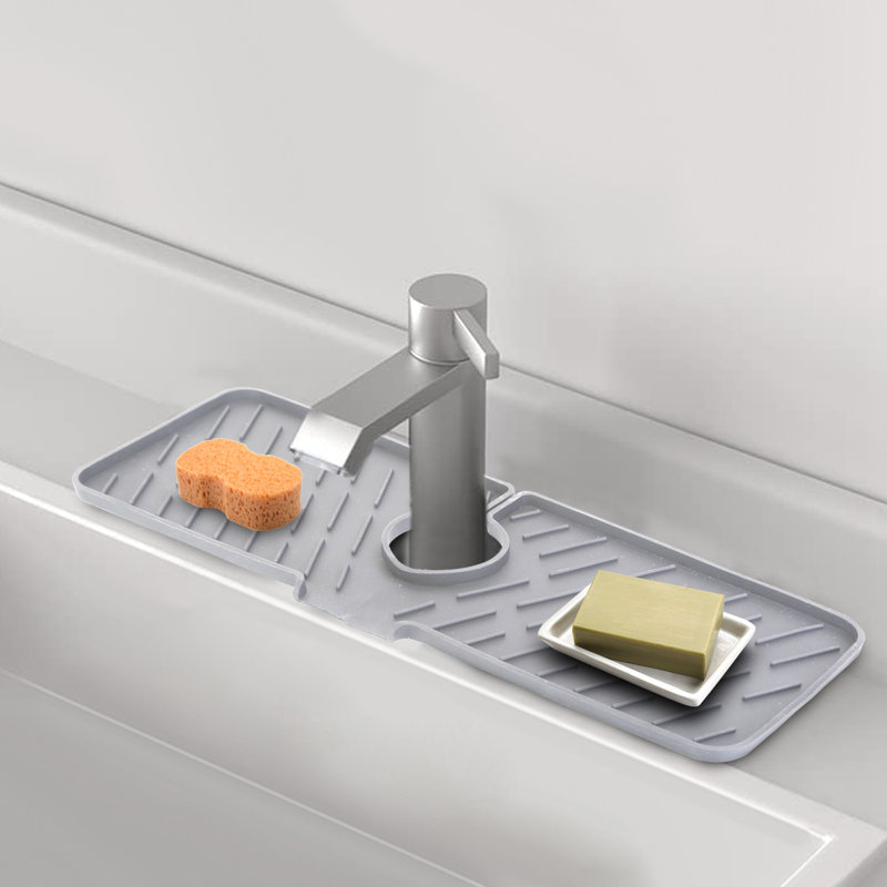 17.6x6.3in Silicone Faucet Mat, Gray
