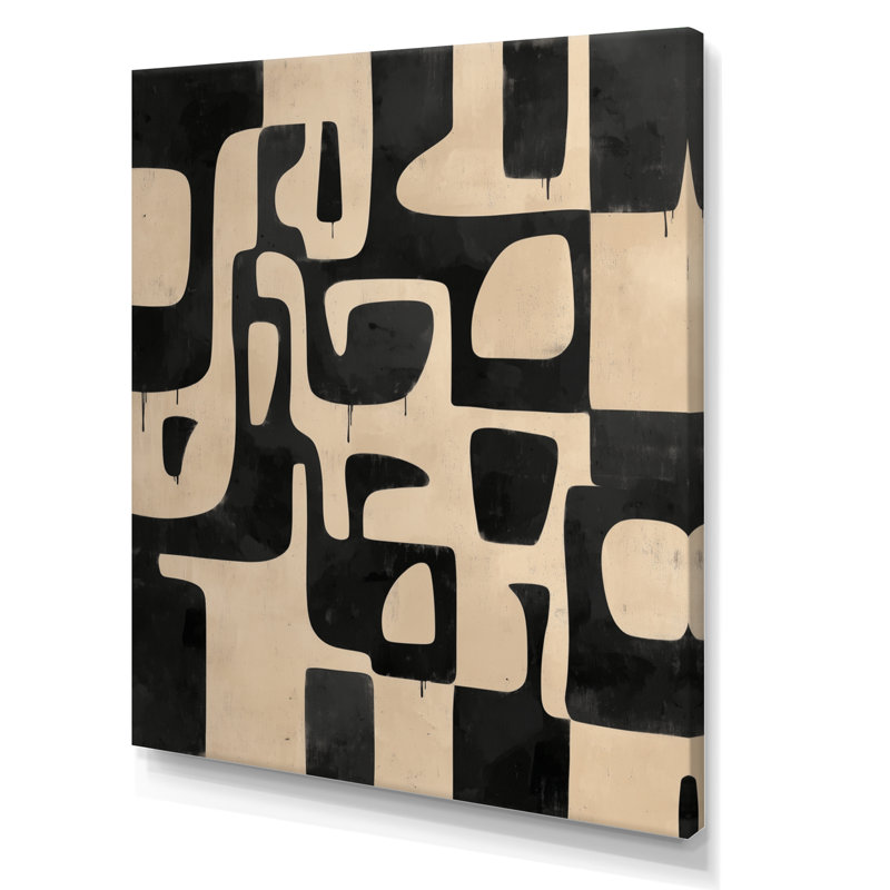 Beige et noir bohème mosaïque tons de terre - décoration murale géométrique, art mural moderne encadré beige