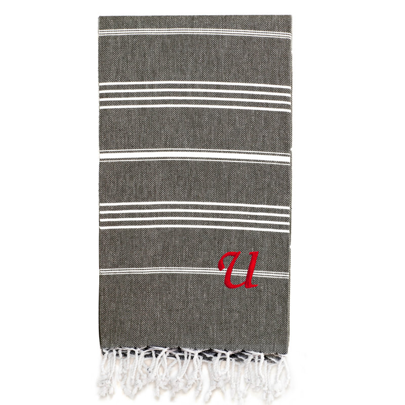Serviette de plage 100% coton Pestemal Lucky, Gris foncé / Blanc, U