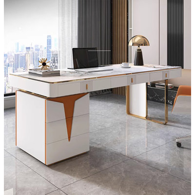 Minimalist Modern Sintered Stone Office Desk by Stella Trek