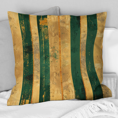 Coussin décoratif à rayures dorées et vertes II