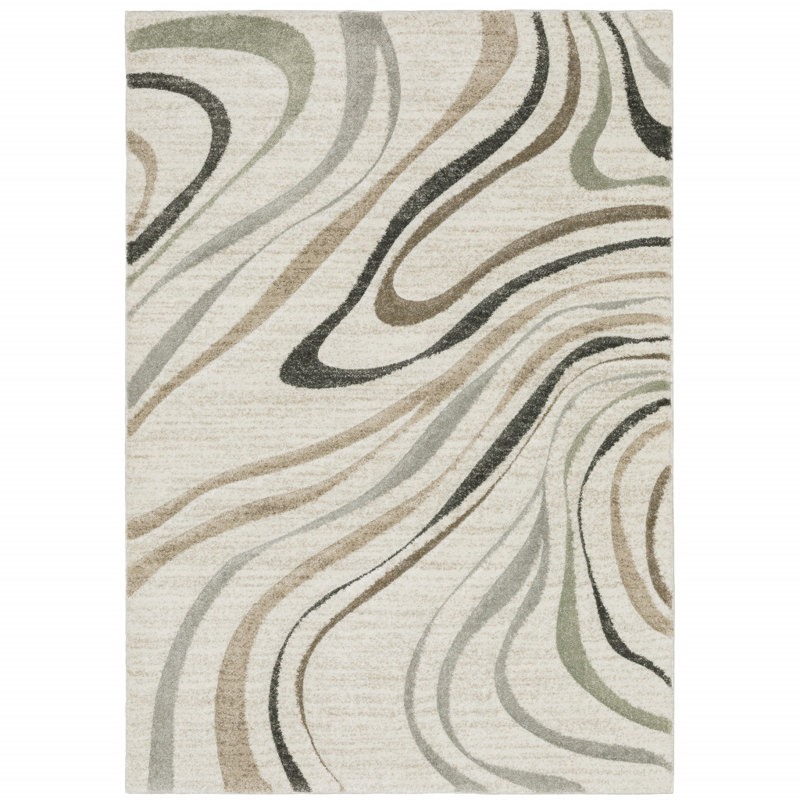 Tapis 6 pi x 9 pi beige, gris, brun, sauge, bleu pâle, brun clair et gris anthracite