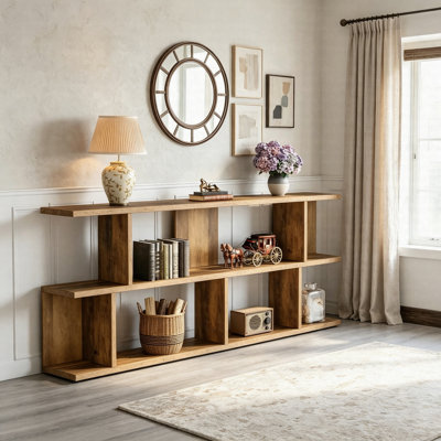 71" Farmhouse Console Table, 3-Tier Long Sofa Table Behind Couch With Storage Shelves, Narrow Entryway Hallway Table