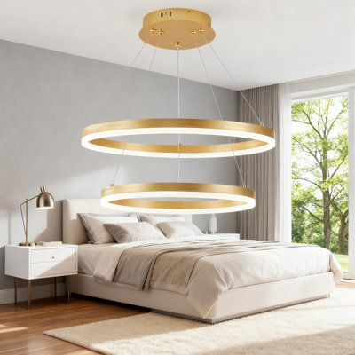 Modern LED Chandelier With Remote Control, Dimmable 2-Ring Flush Mount Ceiling Light For Living Room, Bedroom, Dining Room, 3000K-6500K Adjustable Color Temperature