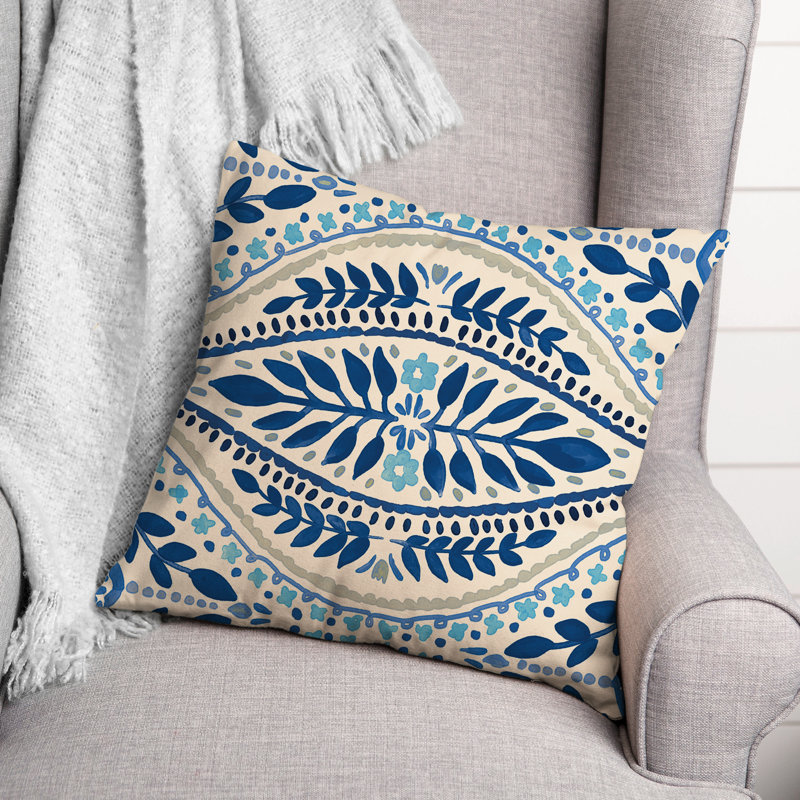 Outdoor Reversible Throw Pillow, Blue, Floral 4