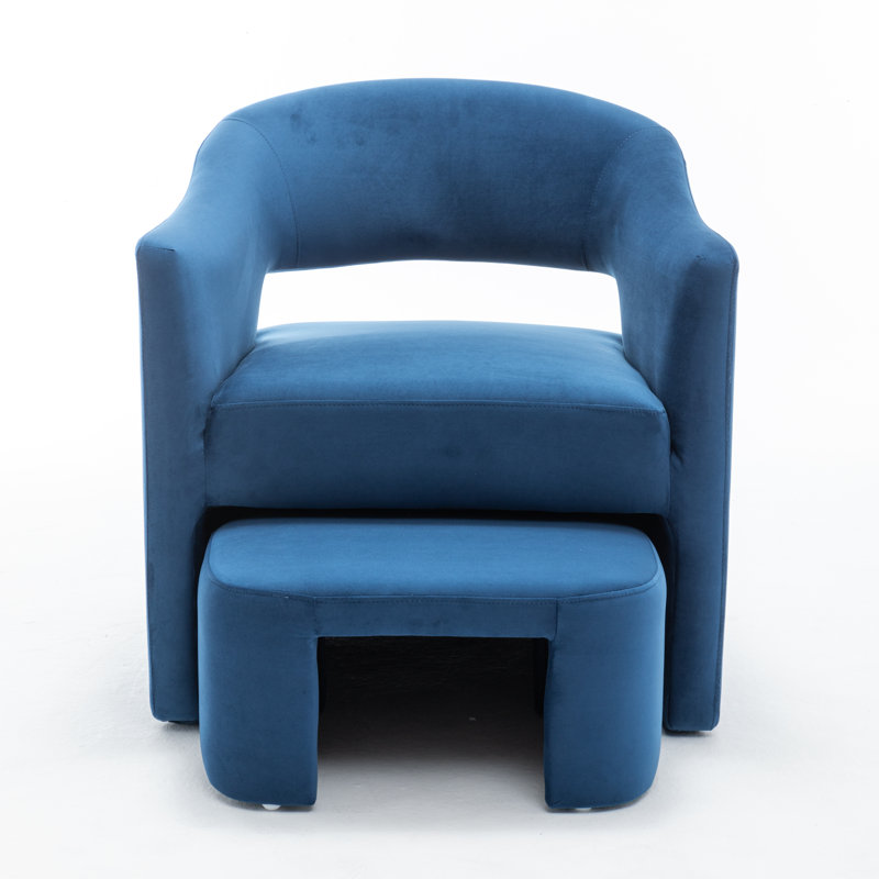 Kyah Upholstered Barrel Chair With Ottoman, Navy